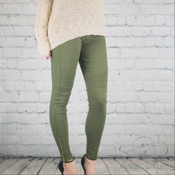 Olive Moto Jeggings - Picture 2 of 7